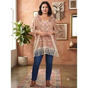 Reba Woman V-Neck, Geometric, Beaded Knit Tunic